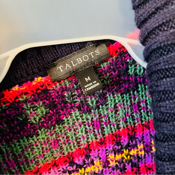 Talbots Fair Isle Shawl Cable Knit Cardigan Sweater M - Picture 5 of 8